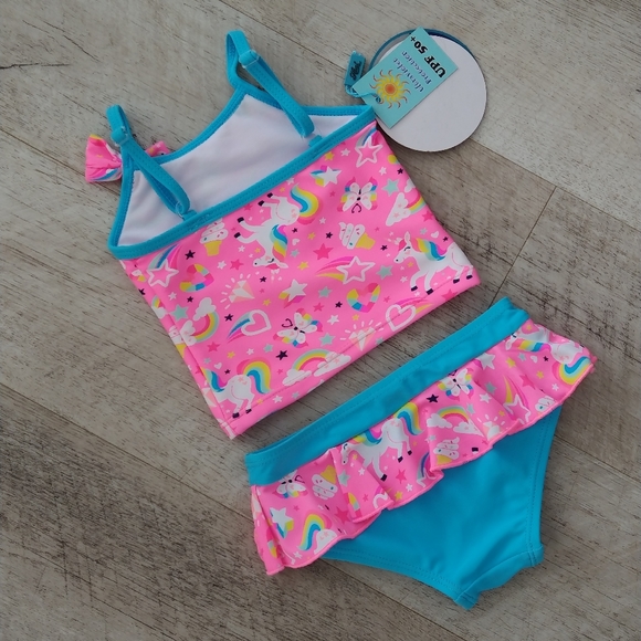 NWT Heat Girls Unicorn Rainbow Ice Cream UPF 50+ Protection Bikini Swimsuit - Picture 2 of 6